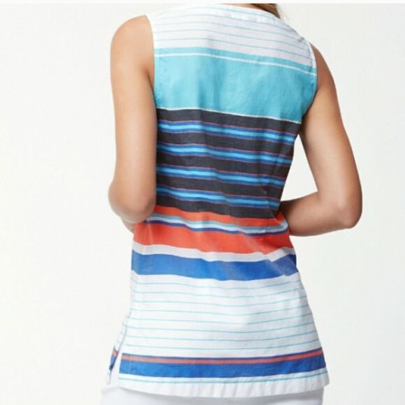 Tommy Bahama Ladies Aqua Blue Seaside Stripe Sleeveless Tunic Blouse Summer Top - Picture 4 of 11